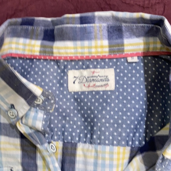 Boys short sleeve blue and yellow checked - Picture 2 of 2